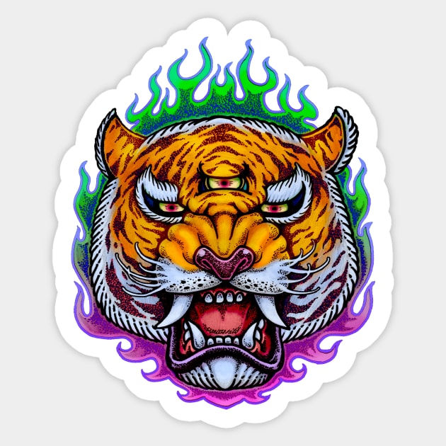 Third Eye Tiger Sticker by Villainmazk